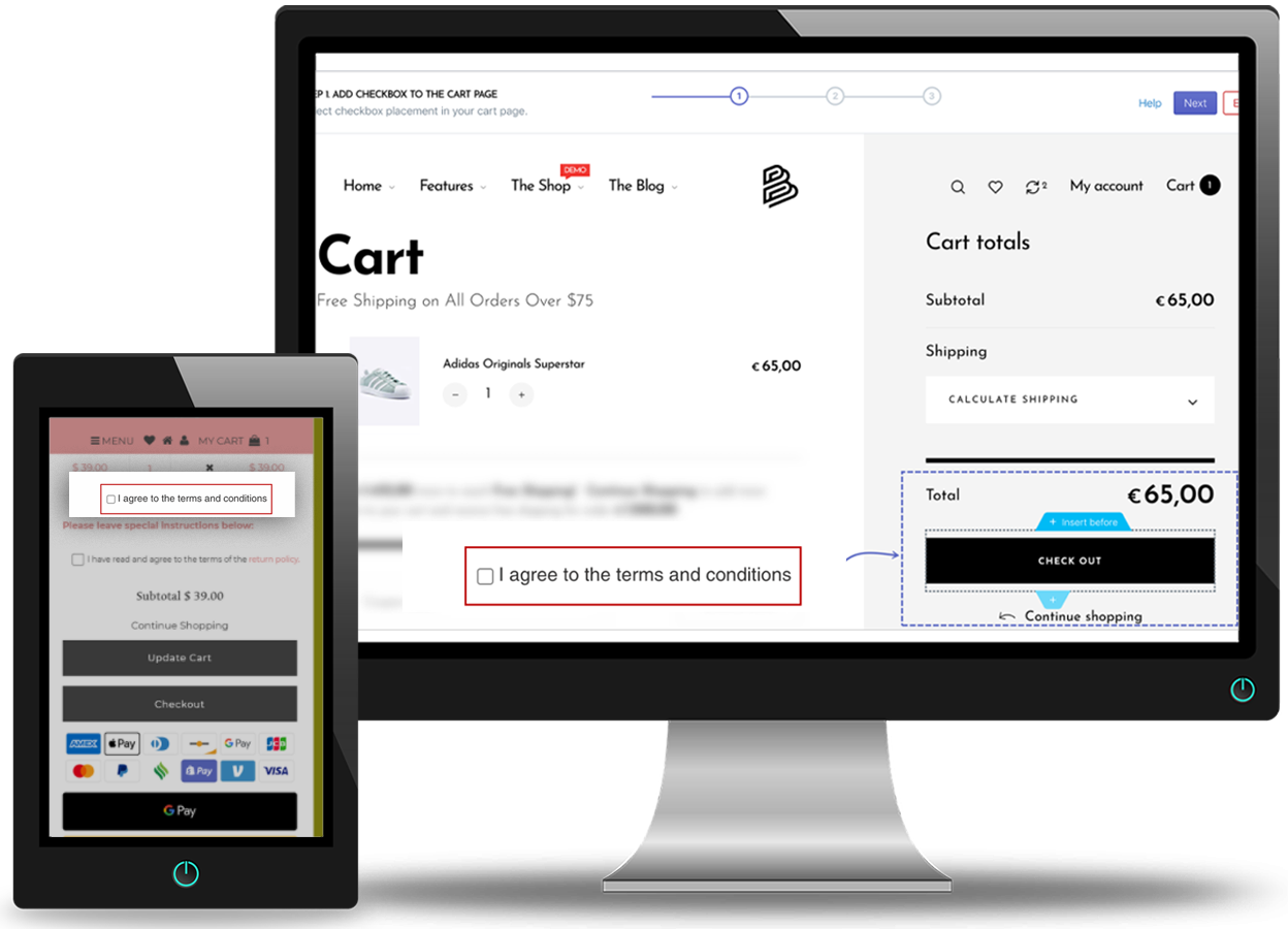 Show “I Agree with Terms Conditions Checkbox” on Cart Page